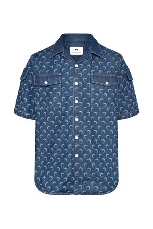 Dark blue cotton denim shirt MARINE SERRE | MSI062ARDEN0002BL80